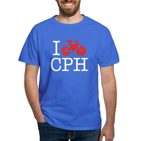 CafePress - I Bike Copenhagen Multi Colored T Shirt - Men's Classic Graphic Cotton T-Shirt