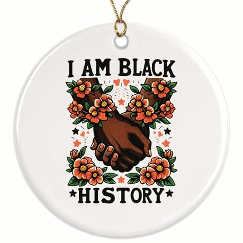 I Am Black History Christmas Ornament - Positive Empowering Black Heritage - Black Heritage - Ceramic Christmas Ornament - 2.8" Round - Gold String Included - BMCO0709