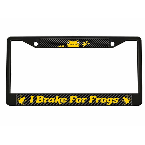I Brake for Frogs Style Metal License Plate Frame Personalized/Car Accessories Car Tag Holder Cover Carbon (Black/Carbon/Yellow)