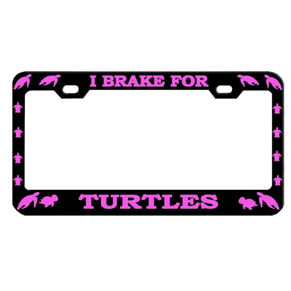 I Brake for Turtles Style Metal License Plate Frame Personalized/Car Accessories Car Tag Holder Cover (Black/Purple)