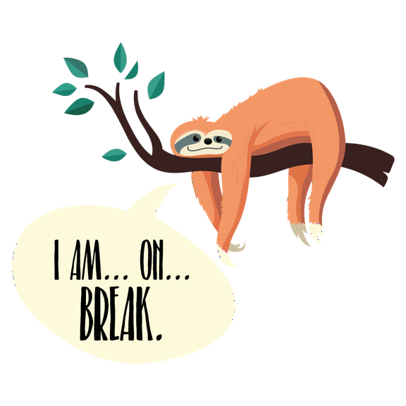 I Am On Break Phrase with Beautiful Art of a Lazy Zoo Animal with Creative Design for Kid's and Nursery Room Wall Decoration - Little Cute Sloth Cozy Hanging in the Branch Artwork Vinyl Wall Decal 28"