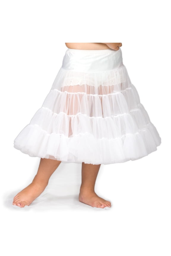 I.C. Collections Girls Adjustable Bouffant Nylon Half Slip Petticoat Tea Length, White