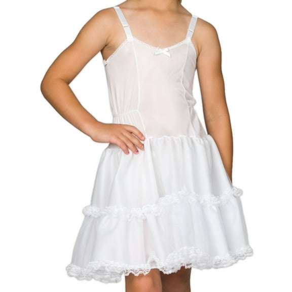 I.C. Collections Girls White Bouffant Slip Petticoat Lace Embellished, 4 - 14