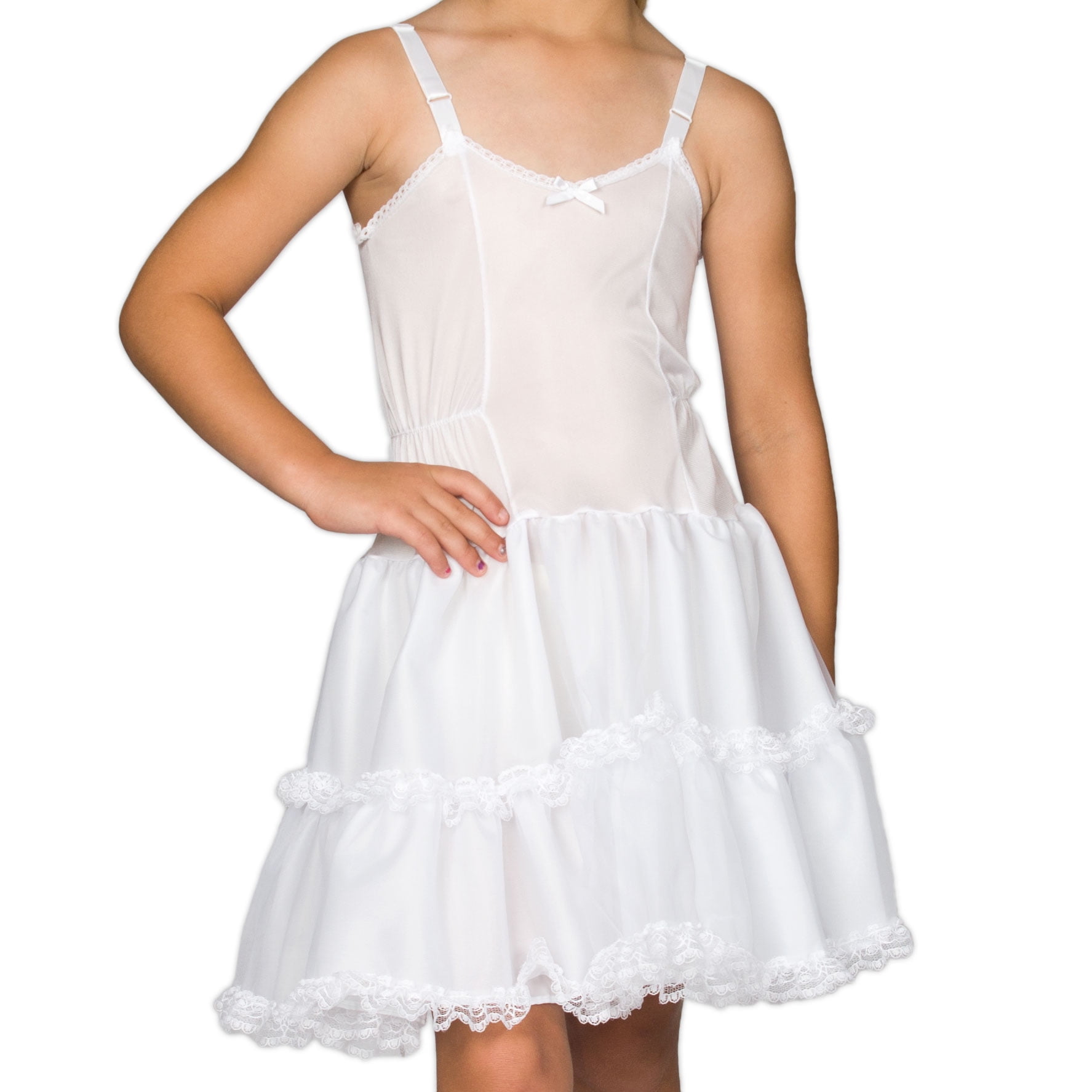 IC COLLECTIONS I.C. Collections Girls White Bouffant Slip Petticoat Lace Embellished, 4 - 14