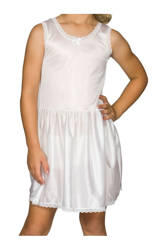 I.C. Collections Girls White Simple Nylon Slip, 4 - 14