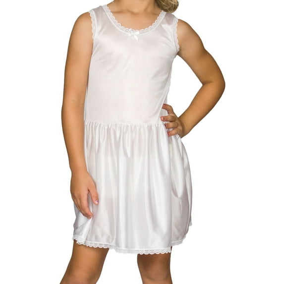I.C. Collections Girls White Simple Nylon Slip, 4 - 14