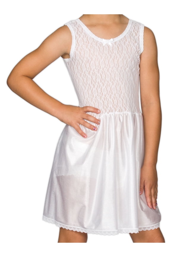 I.C. Collections Girls White Stretch Lace Slip, 2T - 16