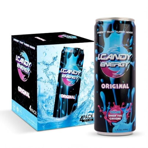 I.CANDY Energy Drink Original Flavor, 114mg Natural Caffeine from Green Tea, Zero Sugar Zero Calorie, B3 B6 B12 Vitamins, No Crash Clean Energy 4 Pack, 12 fl oz Cans