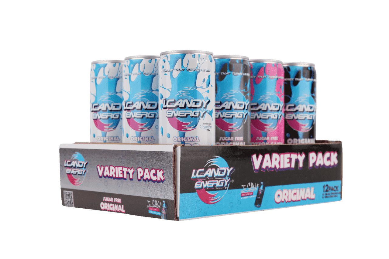 I.CANDY Energy Drink Variety Pack Original, Cotton Candy, Sugar Free 12 Fl Oz Cans Natural Caffeine with B3 B6 B12 Vitamins Bold Flavor No Crash Beverage
