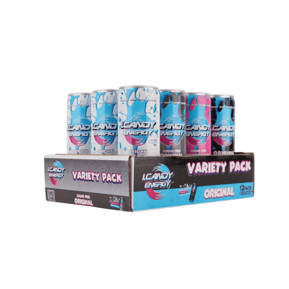 I.CANDY Energy Drink Variety Pack Original, Cotton Candy, Sugar Free 12 Fl Oz Cans Natural Caffeine with B3 B6 B12 Vitamins Bold Flavor No Crash Beverage