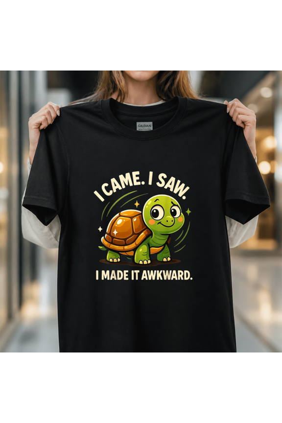 I Came Saw Made it Awkward Cute Turtle Graphic Introvert Humor Quote Unisex T-Shirt, S-5XL