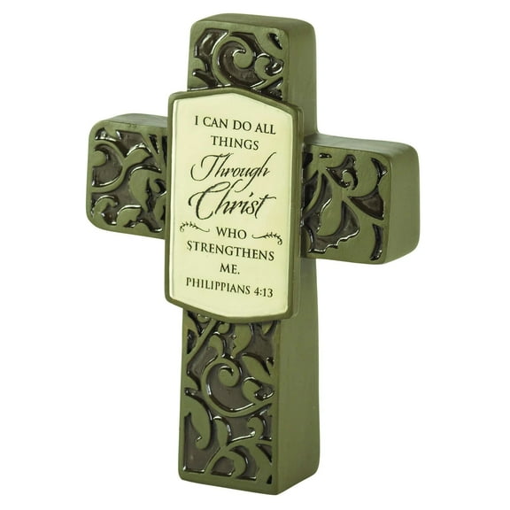 Dicksons I Can Do All Things Green Tone 5.5 x 4 Resin Table Top Cross