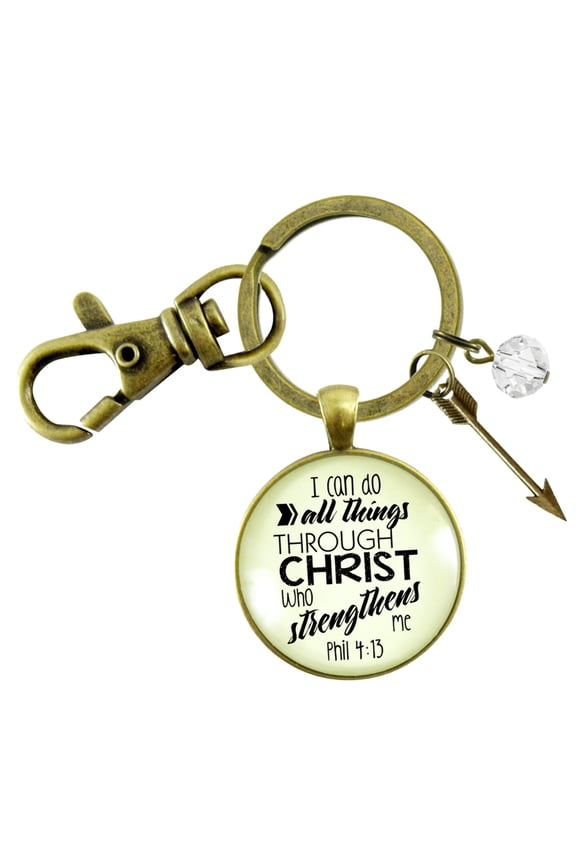 I Can Do All Things Faith Inspire Gutsy Goodness Bronze Keychain Brave Life Phil 4 13 Quote Cross Charm