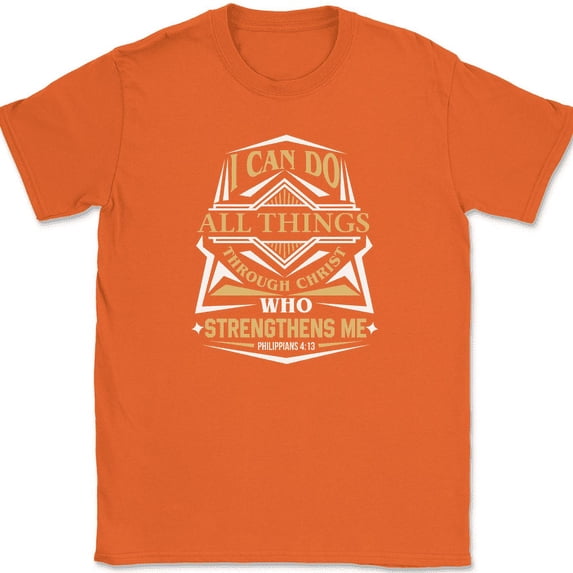 I Can Do All Things T-Shirt Christian Worship Praise Jesus God Bible Tee - Orange, 2XL