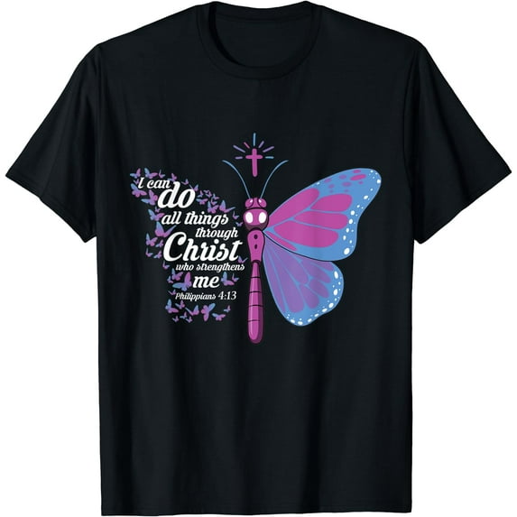 I Can Do All Things Through Christ Christian T-Shirt Black 2X-Large