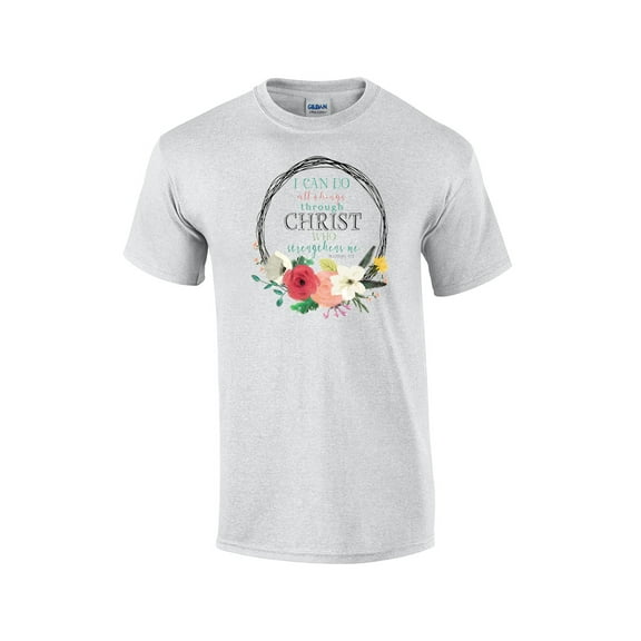I Can Do All Things Through Christ Who Strengthens Me Christian Adult Short Sleeve T-shirt-Lightgrey-4xl