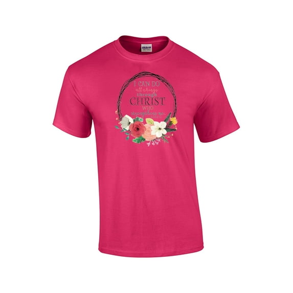 I Can Do All Things Through Christ Who Strengthens Me Christian Adult Short Sleeve T-shirt-fuschia-4xl