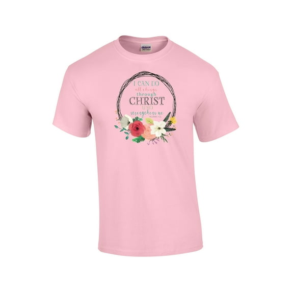 I Can Do All Things Through Christ Who Strengthens Me Christian Adult Short Sleeve T-shirt-lightpink-XXXL