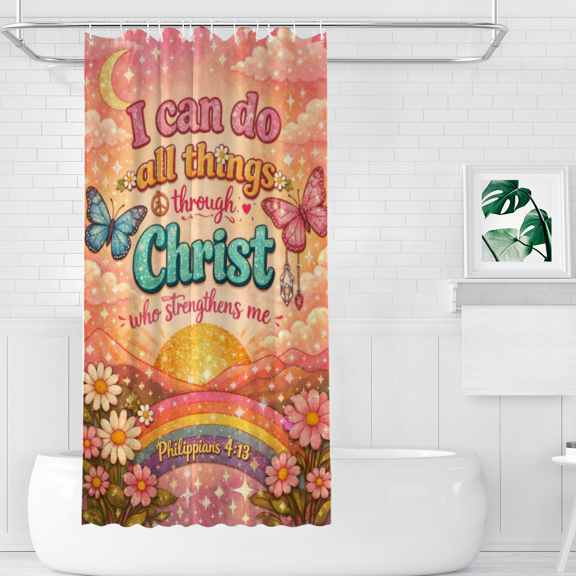I Can Do All Things Through Christ Who Strengthens Me Waterproof Polyester Shower Curtains, 36" x 72"
