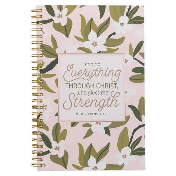 Christian Art Gifts Spiral Notebook, I Can Do Everything Through Christ - Phil. 4:13 Bible Verse, Prayer Journal, Flexible Cover, Lined Paper for Writing, 128 Pages w/ Scripture, 8.5" x 5.9" x 0.6"