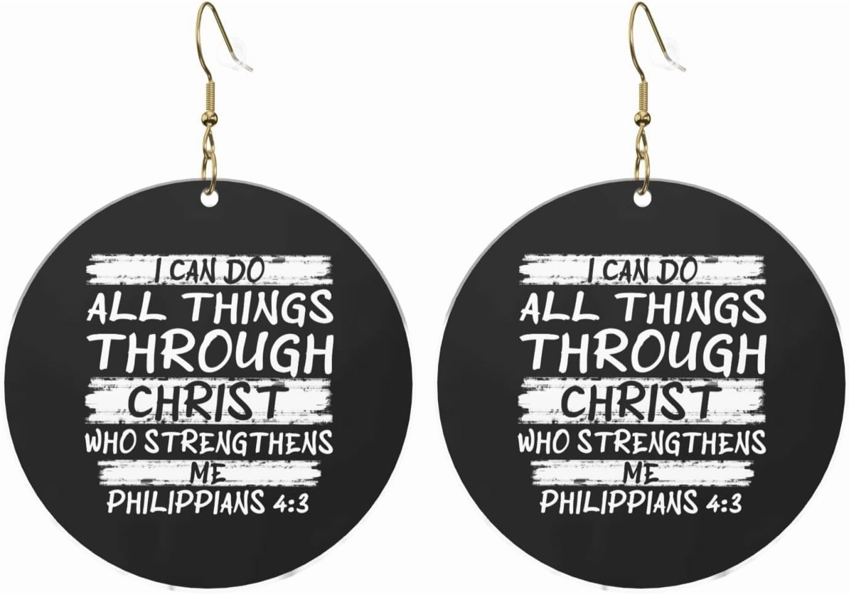 I Can Do Premium All Things Through Christ Fashionable Round Acrylic Earrings Lightweight Adaptable For All Occasions[h001]