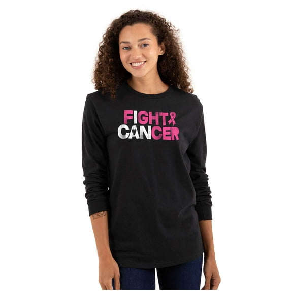 I Can Fight Breast Cancer Warrior Women Plus Size Long Sleeve Graphic Tee Brisco Brands 2X