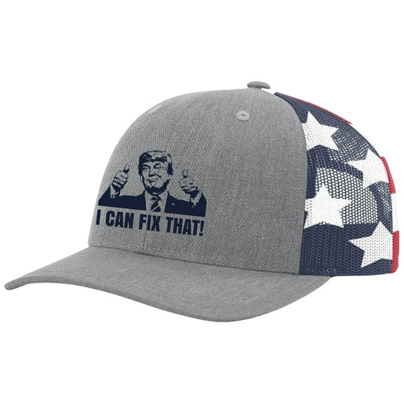 I Can Fix That Funny Mens Embroidered Mesh Back Trucker Hat Baseball Cap, Heather Grey/American Flag
