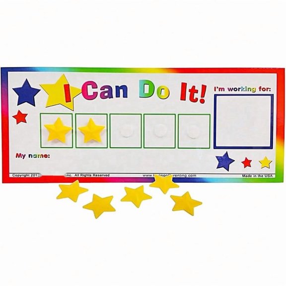 I Can Do It! Token Board. Colorful Magnetic Rewards Chart with Positive-Reinforcement Stars and Customizable Goal Box. Great for Ages 3-10. Measures 5-Inches by 11-Inches