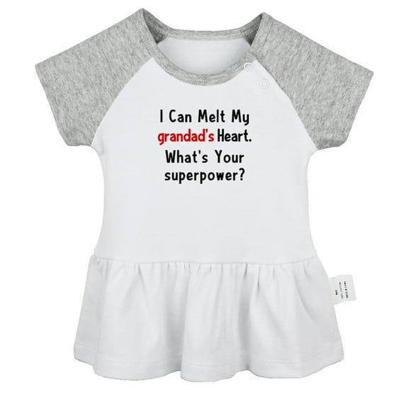 I Can Melt My Grandad's Heart Whats Your Superpower Funny Dresses For Baby, Newborn Babies Skirts, Infant Princess Dress, 0-24M Kids Graphic Clothes (Gray Raglan Dresses, 12-18 Months)