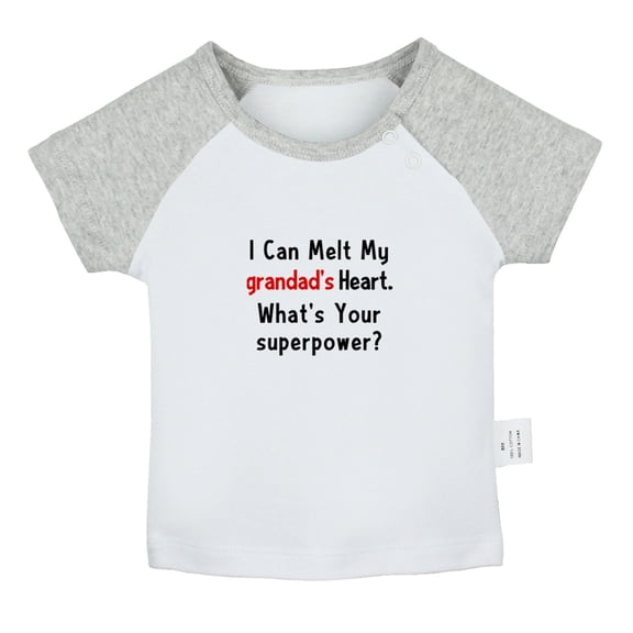 I Can Melt My Grandads Heart Whats Your Superpower Funny T shirt For Baby, Newborn Babies T-shirts, Infant Tops, 0-24M Kids Graphic Tees Clothing (Short Gray Raglan T-shirt, 12-18 Months)