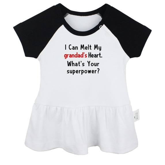 I Can Melt My Grandad's Heart Whats Your Superpower Funny Dresses For Baby, Newborn Babies Skirts, Infant Princess Dress, 0-24M Kids Graphic Clothes (Black Raglan Dresses, 12-18 Months)