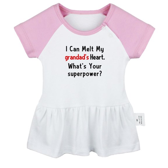 I Can Melt My Grandad's Heart Whats Your Superpower Funny Dresses For Baby, Newborn Babies Skirts, Infant Princess Dress, 0-24M Kids Graphic Clothes (Pink Raglan Dresses, 18-24 Months)