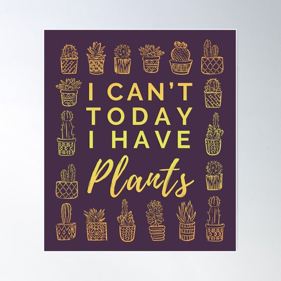 I Can'T Today I Have Plants Doodle - Orange Text On Purple Background Poster Wall Art, Modern Wall Decor For Living Room Bedroom, 8x12 UNFRAMED