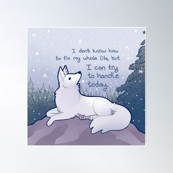 I Can Try To Handle Today Snowfall Wolf Poster Wall Art, Modern Wall Decor, 24x24 UNFRAMED