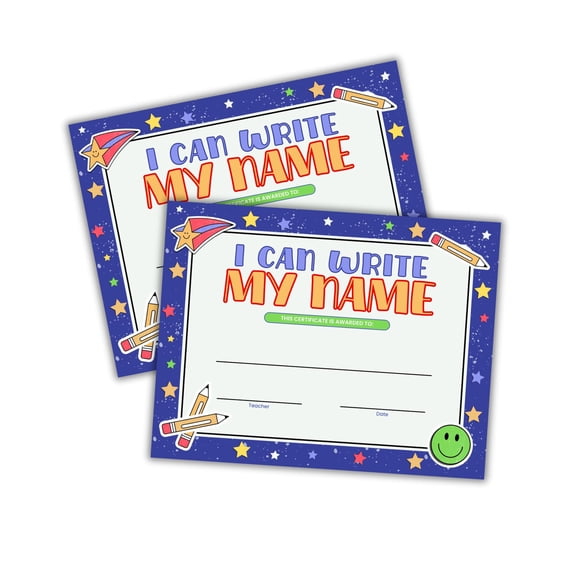 I Can Write My Name Certificate 30pk 8.5x11 Elementary School Students for Teacher Blue Stars End of The Year Awards Handwriting Reading