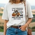 thumbnail image 1 of I Can’t Argue With My Husband – He’s Older Than Me T-Shirt Raccoon Pumpkin Halloween Graphic Tee, 1 of 5
