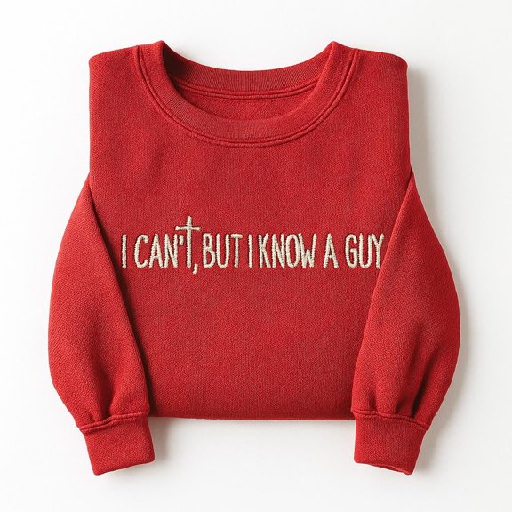I Can’t, But I Know a Guy Embroidered Sweatshirt – Christian Faith Quote Crewneck