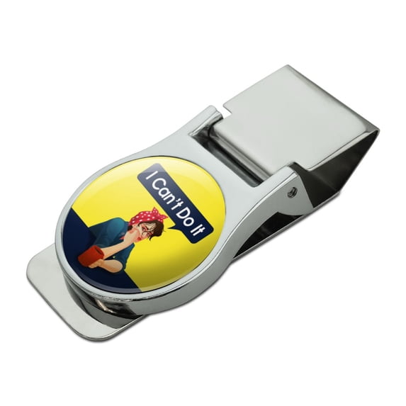 I Can't Do It Rosie The Riveter Vintage Retro Defeatist Satin Chrome Plated Metal Money Clip