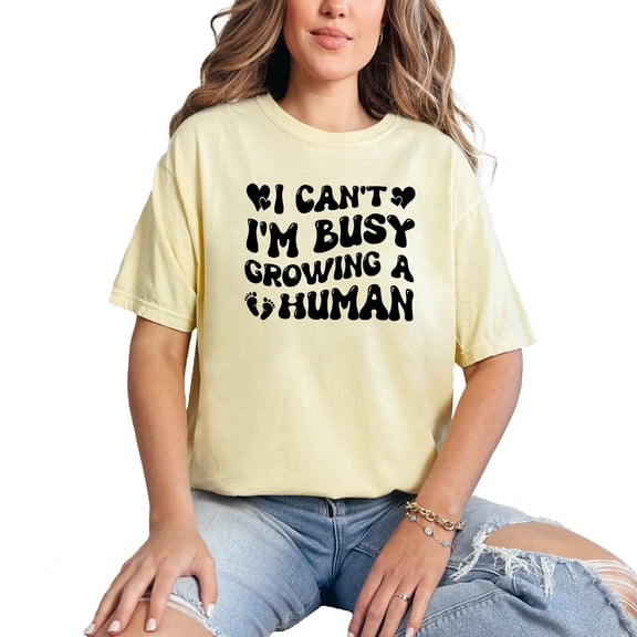 I Can't, I'm Busy Growing a Human, Parenting Quote, Groovy Retro Wavy Text, Butter Comfort Colors T-Shirt, 2XL