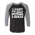 thumbnail image 1 of I Can't I'm Busy Growing a Human Unisex 3/4 Sleeve Baseball Raglan Tee, 1 of 3
