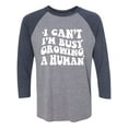 thumbnail image 1 of I Can't I'm Busy Growing a Human Unisex 3/4 Sleeve Baseball Raglan Tee, 1 of 2
