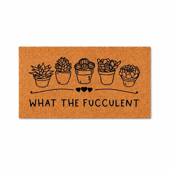 I Can’t Use The Exact Wording Shown Because It Contains Profanity. Succulent Potted Plants Design Doormat - Brown Coir PVC Outdoor Doorma (18x30 inches) 4075
