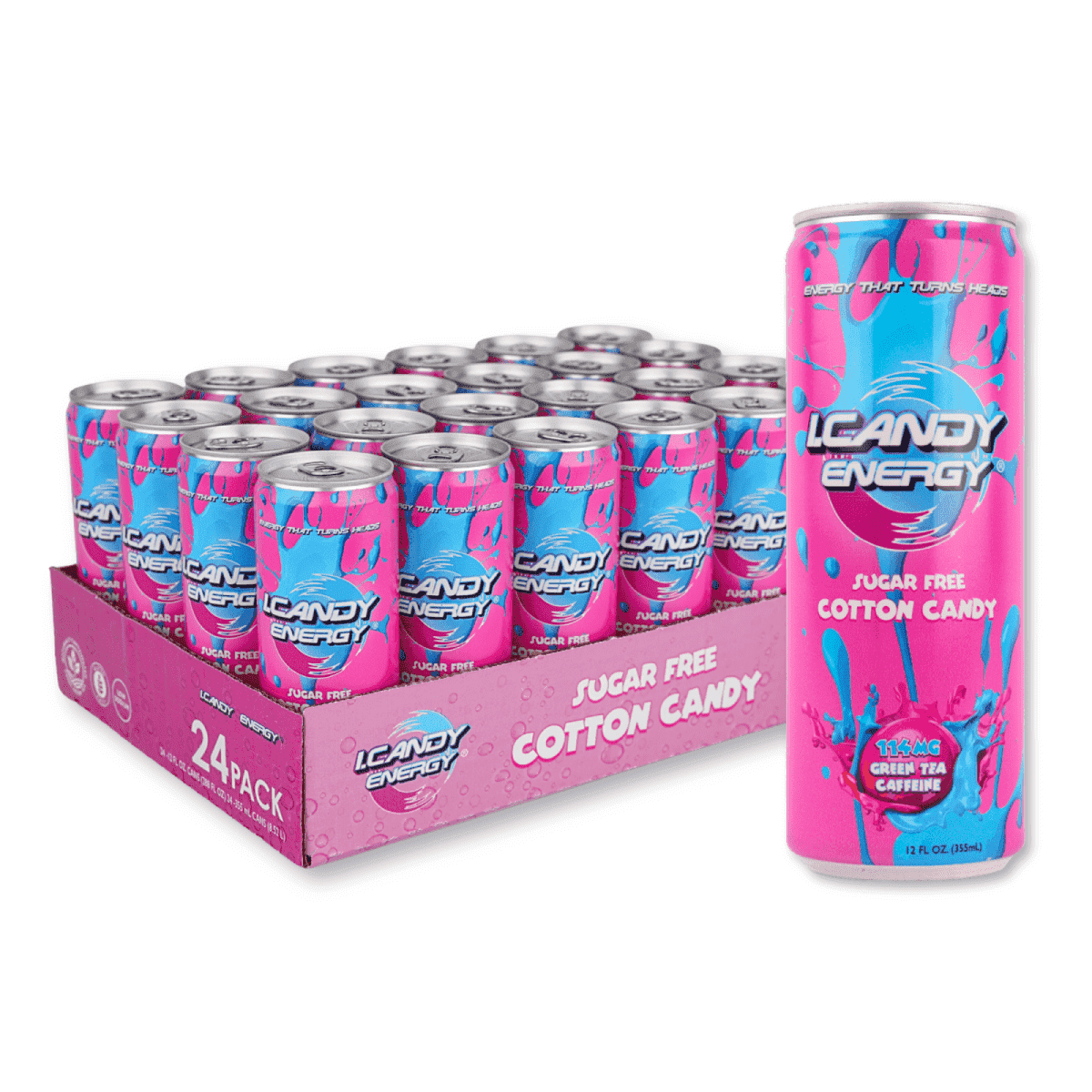 I.Candy Energy Drink, Cotton Candy Flavor, Zero Sugar & Natural Caffeine – Sugar Free Energy Drinks with B3 B6 B12 Vitamins – Bold Taste for Everyday Energy – 24 Pack, 12 fl oz