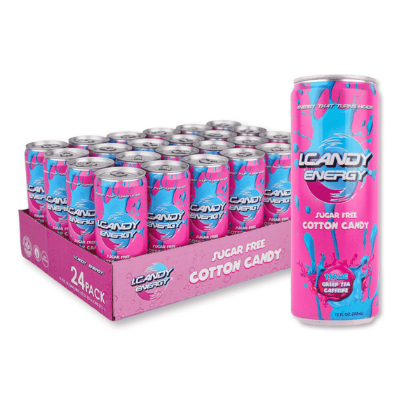 I.Candy Energy Drink, Cotton Candy Flavor, Zero Sugar & Natural Caffeine  Sugar Free Energy Drinks with B3 B6 B12 Vitamins  Bold Taste for Everyday Energy  24 Pack, 12 fl oz