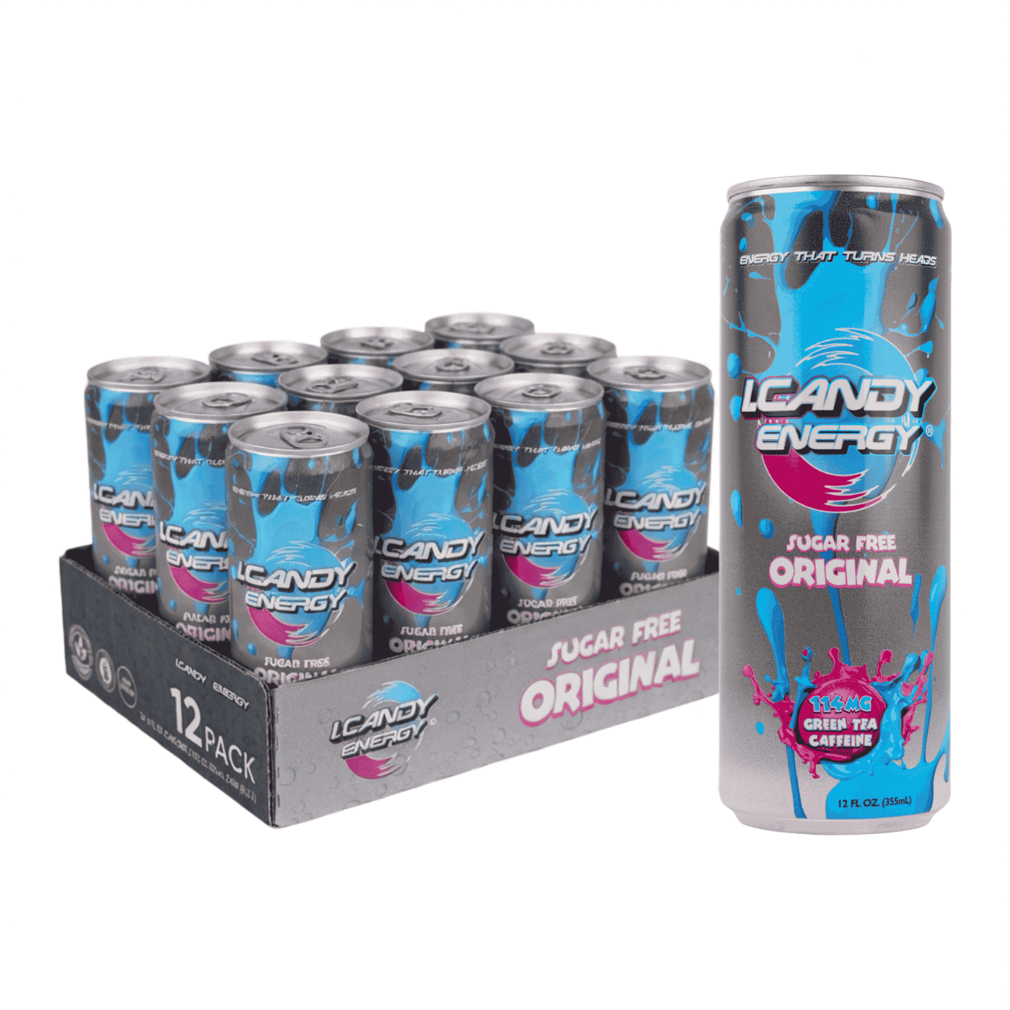 I.Candy Sugar Free Energy Drinks, Zero Sugar Energy for Real Life, Bold Flavor and Clean Boost, 100 Percent Daily Vitamins B3 B6 B12, Natural Caffeine, 12 Pack, 12 Fl Oz
