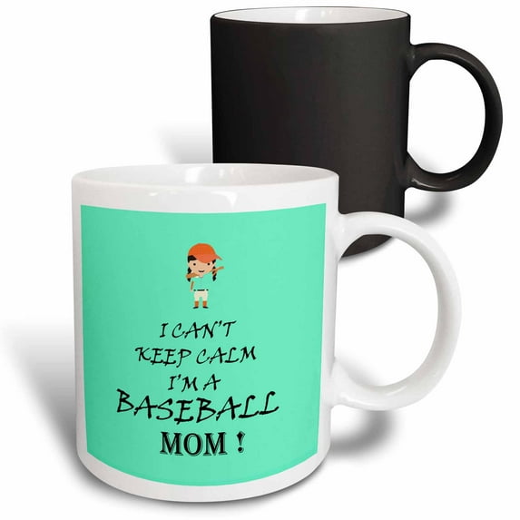 3drose, I Cant Keep Calm Im a Baseball Mom. Turquois. Saying., 11oz Magic Transforming Mug