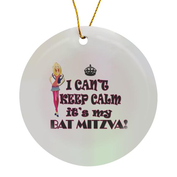 3drose, I Cant Keep Calm Its My Bat Mitzvah. Pink Background., Circle Porcelain Ornament