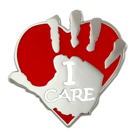 I Care Volunteer Heart and Hand Lapel Pin
