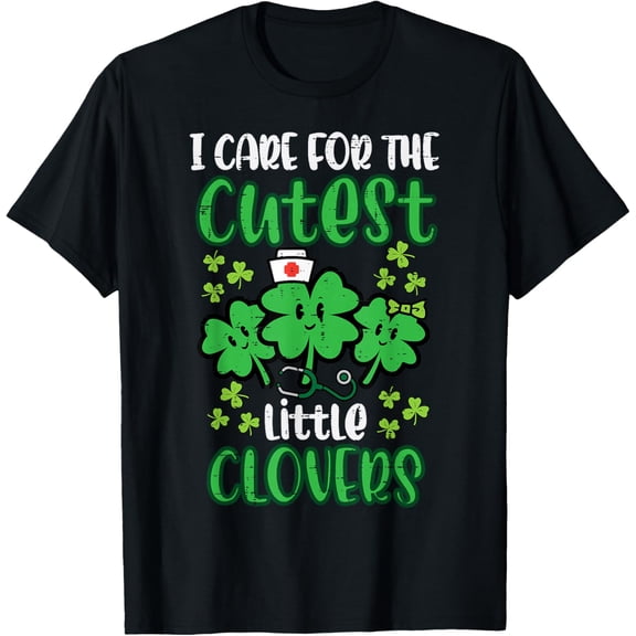 I Care for Cutest Clovers Nurse St Patricks Day Scrub Top T-Shirt Tops Tee