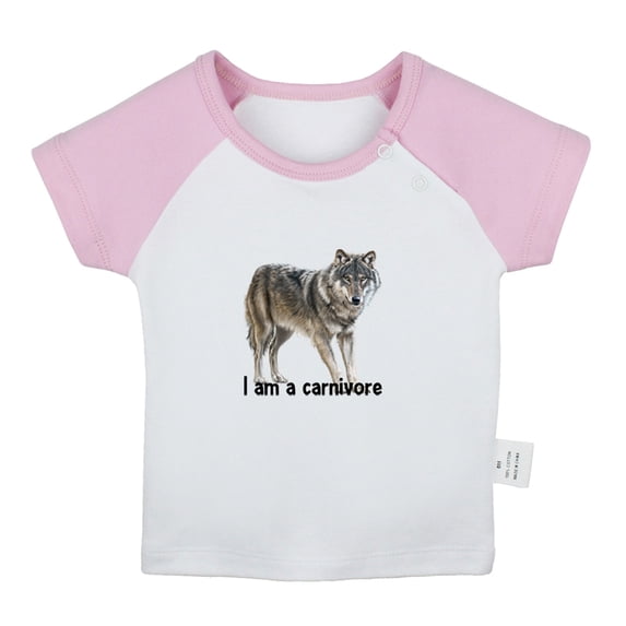 I am a Carnivore Funny T shirt For Baby, Newborn Babies Animal Wolf T-shirts, Infant Tops, 0-24M Kids Graphic Tees Clothing (Short Pink Raglan T-shirt, 6-12 Months)